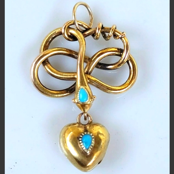 Antique Victorian 18K Gold  Snake Heart Locket Pendant-Estate Jewelry - Picture 5 of 12
